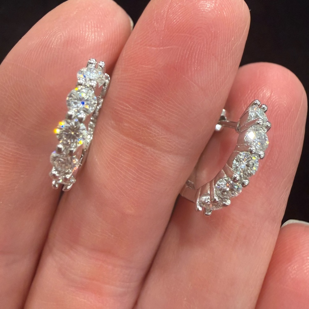 Moissanite Huggie Hoop Earrings in 925 Sterling Silver